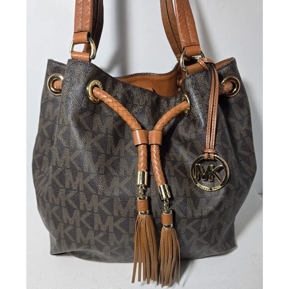 MICHAEL Michael Kors MARINA Hobo Bag Signature Canvas Tassel Drawstring Large - Picture 3 of 16